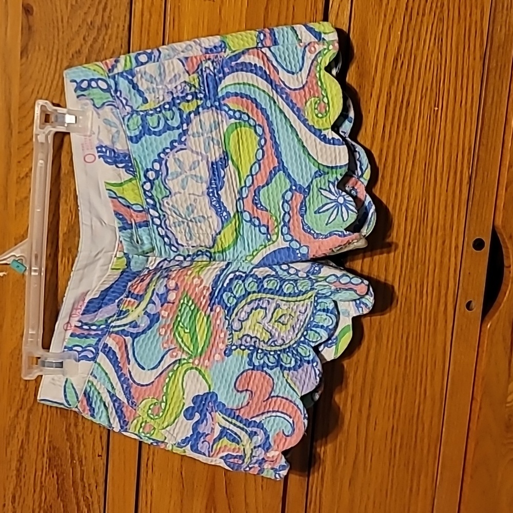 LILLY PULITZER THE BUTTERCUP SHORT  REPUBLIC SCALLOPED TRIM SHORTS SZ 0
